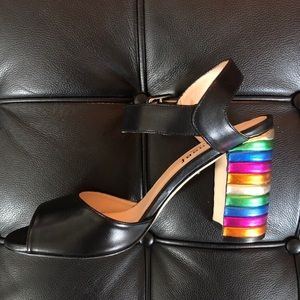 (SOLD) New! Jon Josef Rainbow Block Heel Sandals